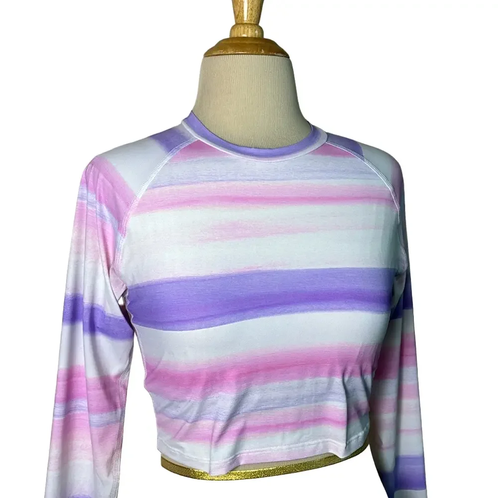 New WET Women‎ XL Pastel Watercolor Cropped Rashguard Swim Top Beach Coast